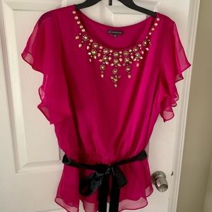 Adrianna Papell Women’s Blouse Pink Short Sleeve Size XL